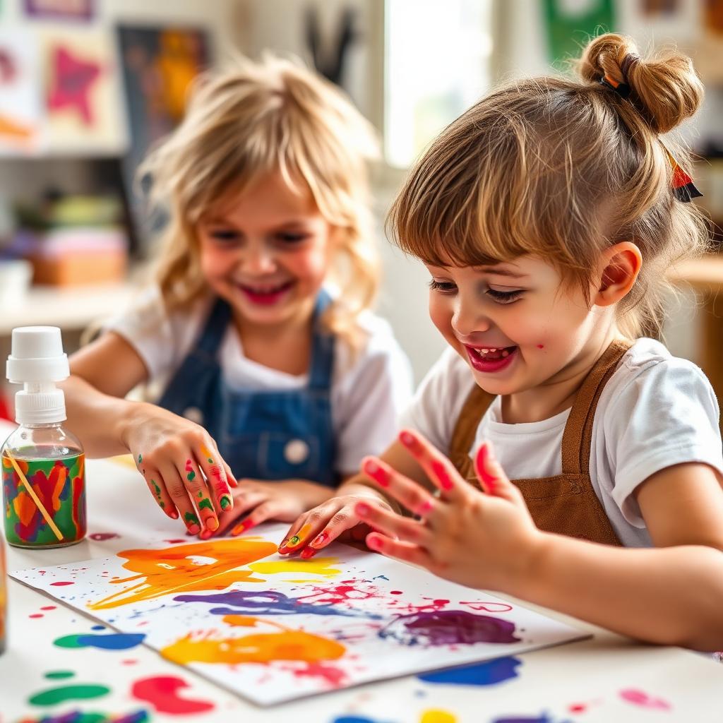 Crianças pintando no ateliê